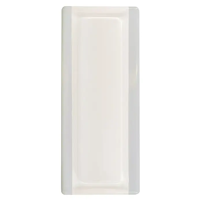 Fuchs Design Glasbausteinprofil - Weiß, 18 x 8 cm, Glas - Ein rechteckiges, weißes Tablett mit abgerundeten Ecken und einem erhöhten Rand, ideal für Servierzwecke.