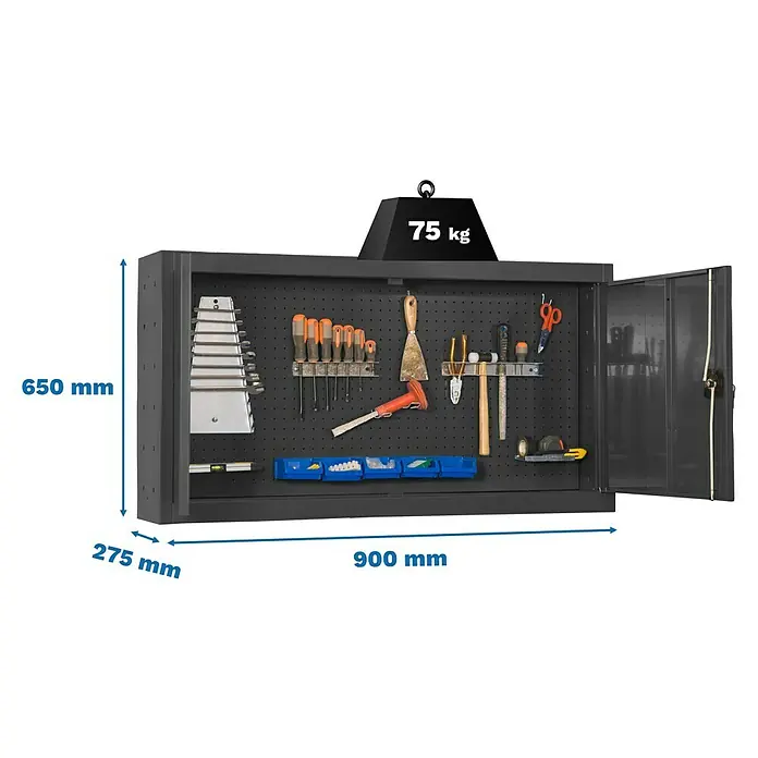 Simonrack Simonwork Armario para herramientas Cabinet Tools - An x Pr x Al: 90 x 27,5 x 65 cm, Antracita, Desmontado - Armario de herramientas con dimensiones 900x650x275 mm y una capacidad de carga de 75 kg, ideal para organizar herramientas.