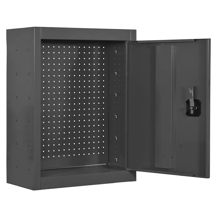 Simonrack Simonwork Armario para herramientas Cabinet Tools - Ancho: 50 cm, Antracita, Desmontado - Armario metálico gris con panel trasero perforado y puerta abierta, ideal para taller o garaje para almacenamiento.