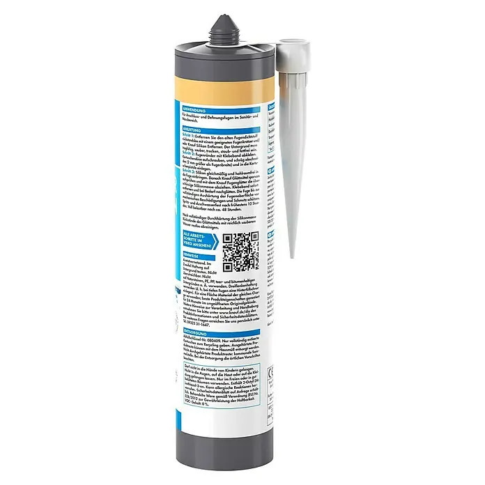Knauf Sanitär-Silikon - Caramel, 300 ml - Nahaufnahme einer Kartusche Knauf Silikon für den Sanitärbereich, ideal zum Abdichten von Anschluss- und Bewegungsfugen.