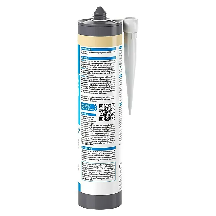 Knauf Sanitär-Silikon - Bahama Beige, 300 ml - Silikon-Dichtstoffkartusche von Knauf, ideal für Sanitär- und Nassbereiche, mit detaillierter Anwendungsanleitung auf der Verpackung.