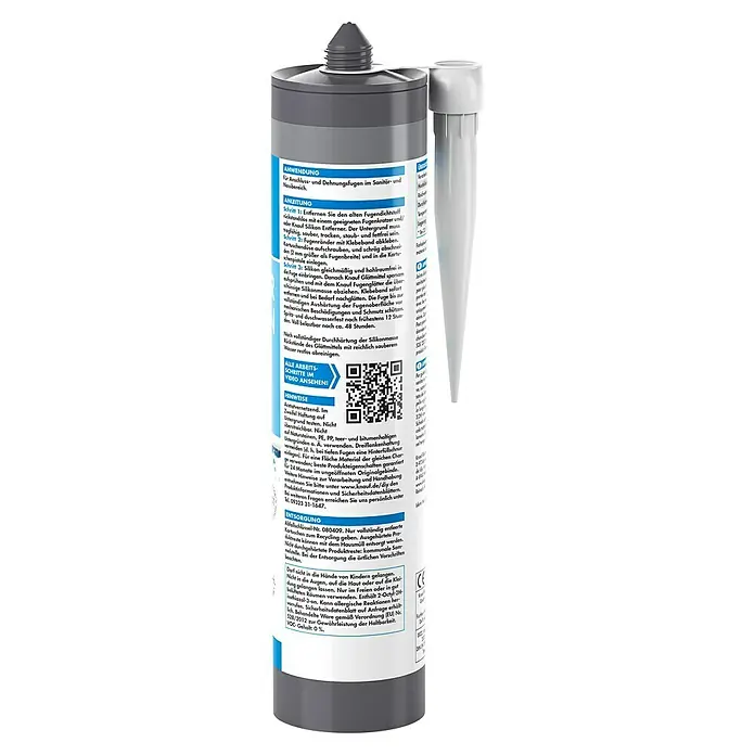 Knauf Sanitär-Silikon - Grau, 300 ml - Kartusche mit Dichtmasse für Sanitärbereiche. Das graue Behältnis hat eine weiße Düse für präzise Anwendung.