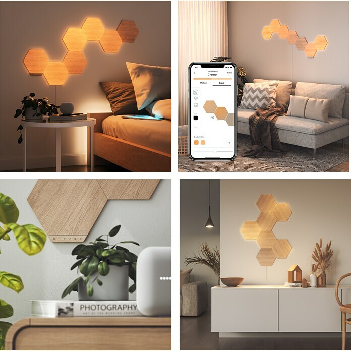 Nanoleaf Starterkit Elements Hexagons 7 Panels (7 Stk., 42 W, Holzoptik, Mehrfarbig, Hexagons) | BAUHAUS