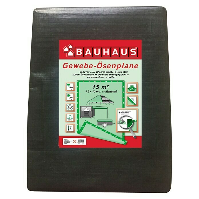 BAUHAUS Gewebe-Ösenplane (Maße: 1,5 x 10 m, Grammatur: 210 g/m², Polyethylen)