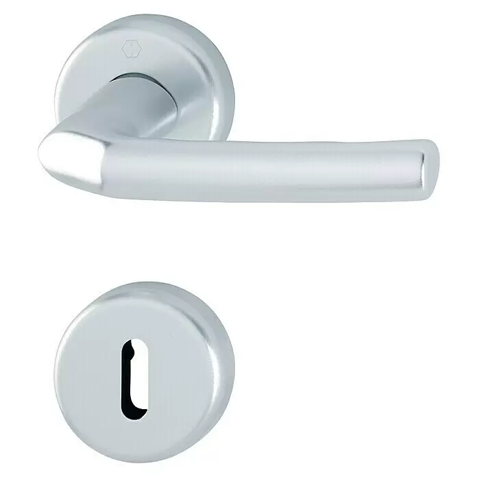 Hoppe WC-Drückergarnitur Birmingham - Buntbart, Aluminium, Silber - Silberner Türgriff und Schlüssellochschild. Oberfläche aus poliertem Metall.