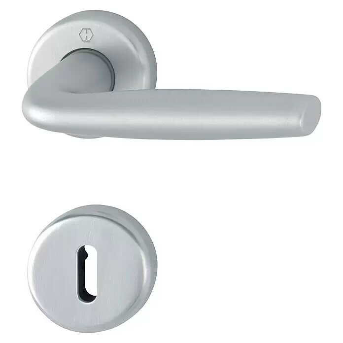 Hoppe WC-Drückergarnitur Milos - Stärke Tür: 37 mm - 42 mm, Aluminium, Buntbart - Silberner Türdrücker-Satz mit separater Schlüsselrosette.