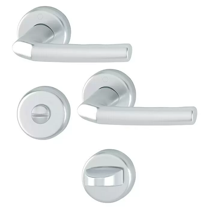 Hoppe WC-Drückergarnitur WC Birmingham - Schlitzkopf/Olive, Aluminium, Silber - Set aus silbernen metallischen Türgriffen und WC-Verschlusskomponenten.