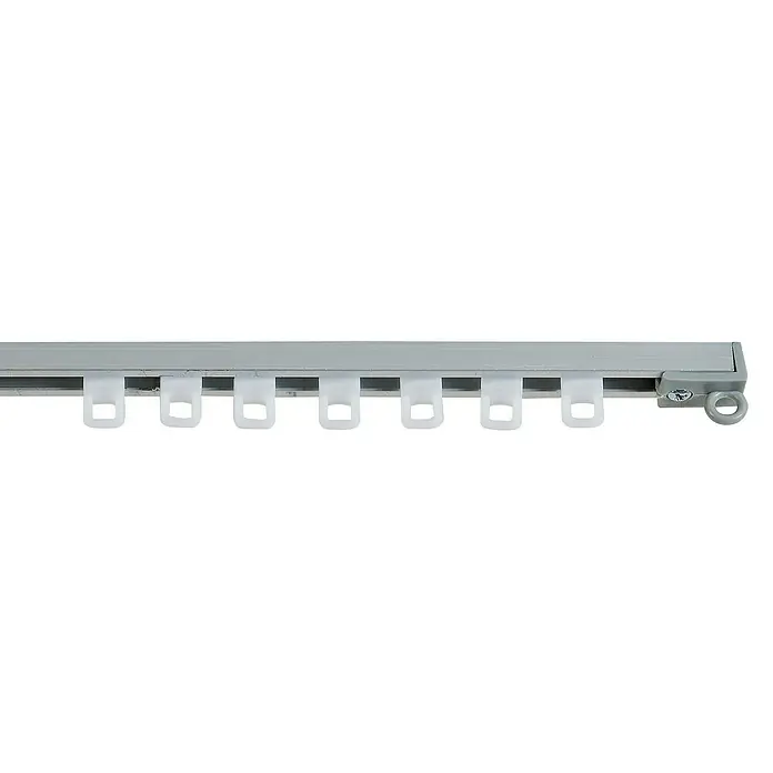 Guía de carril para cortina ligera - 200 x 0,8 x 0,8 cm, Aluminio, Blanco - Un riel de cortina de aluminio con deslizadores blancos para una fácil instalación de cortinas y visillos.
