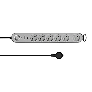 UniTEC Steckdosenleiste Greenline (6-fach, Silber/Anthrazit, Kabellänge: 1,8 m, 3.680 W, 2 USB-Anschlüsse)