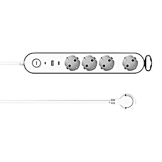 UniTEC Steckdosenleiste Greenline (4-fach, Weiß/anthrazit, Kabellänge: 1,8 m, 3.680 W, 2 USB-Anschlüsse)