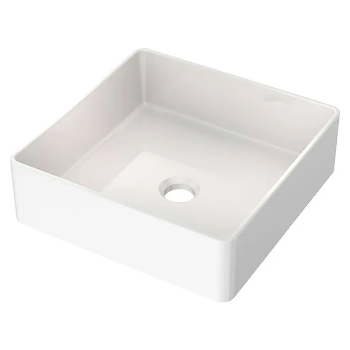 Conjunto de mueble de baño Aidan - Teka, 4 pzs. - Captura de un moderno lavabo sobre encimera blanco con forma cuadrada y orificio de drenaje centrado, perfecto para un diseño de baño elegante.
