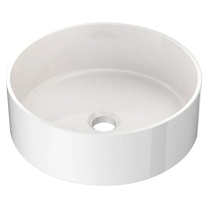 Conjunto de mueble de baño Emma -  - Esta imagen muestra un lavabo sobre encimera redondo y blanco con un agujero de drenaje central, ideal para baños contemporáneos.