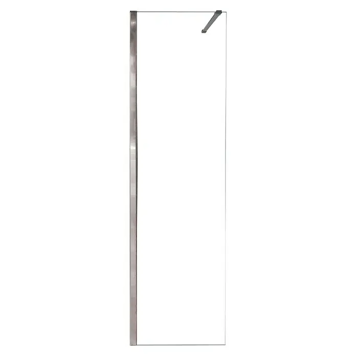 Camargue Mampara de ducha fija Berlin - An x Al: 80 x 200 cm, Cromo - Imagen de una mampara de ducha individual, independiente, con un elegante marco plateado y una barra de soporte para mayor estabilidad.