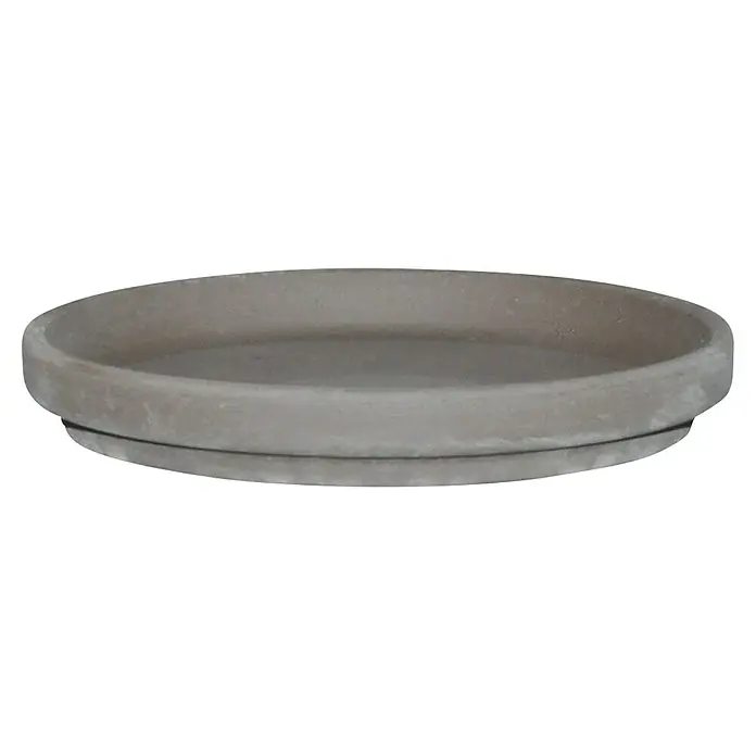 Blumentopf-Untersetzer Basalt XL - Außenmaß (Ø x H): 37,6 x 5,3 cm, Naturmaterialien, Anthrazit - Nahaufnahme einer grauen Pflanzenuntertasse mit geriffelter Kante, ideal für den Innen- und Außenbereich, um Pflanzgefäße stilvoll zu präsentieren.