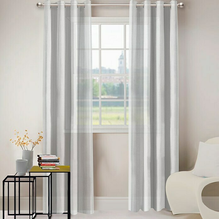 Visillo para ventana Taj (140 x 250 cm, 100% poliéster, Blanco/gris)
