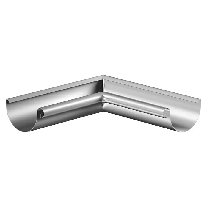 Sarei RinnenwinkelNennweite: 80 mm, Innenecke, Zink - Silberne Dachrinne mit einem 90-Grad-Winkelstück. Dachrinnen-Eckstück aus Metall für eine effektive Dachentwässerung.