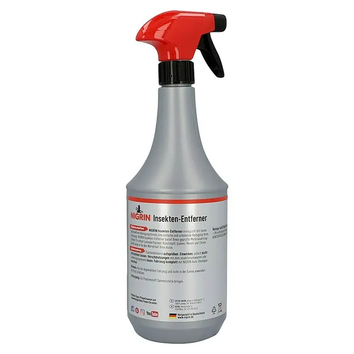 Nigrin Insektenentferner - 1 l - Bild einer Flasche Nigrin Insekten-Entferner, ein Reinigungsmittel zur schonenden Insektenentfernung von Autooberflächen.