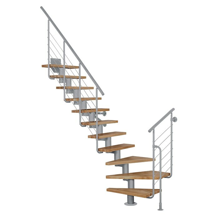 Atrium Mittelholmtreppe Dixi Plus (Farbton Metall: RAL 9006, Breite: 70 mm, Buche, 1/4-gewendelt, Geschosshöhe: 222 cm - 300 cm) | BAUHAUS