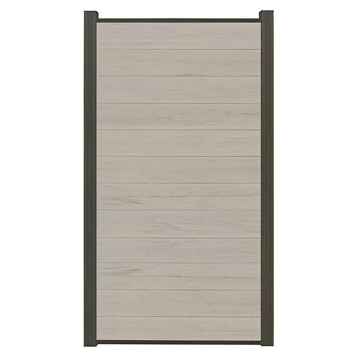 T & J Steckzaun Start & Abschluss Set Eco - 90 x 180 cm, Anthrazit - Sichtschutzzaun aus hellen Holzpaneelen mit dunkelgrauem Rahmen.