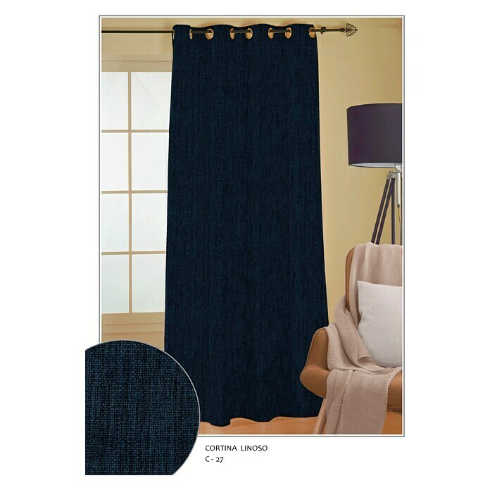 Cortina con ollaos Linoso Blackout  (140 x 260 cm, 100% poliéster, Azul oscuro)