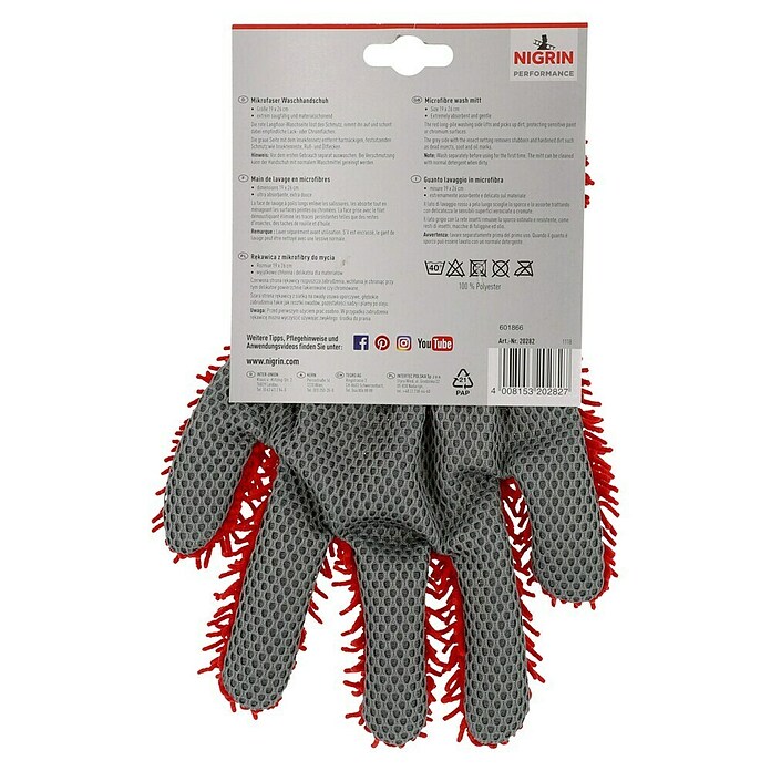 Nigrin Performance Finger- & Waschhandschuh (Rot, Mikrofaser)