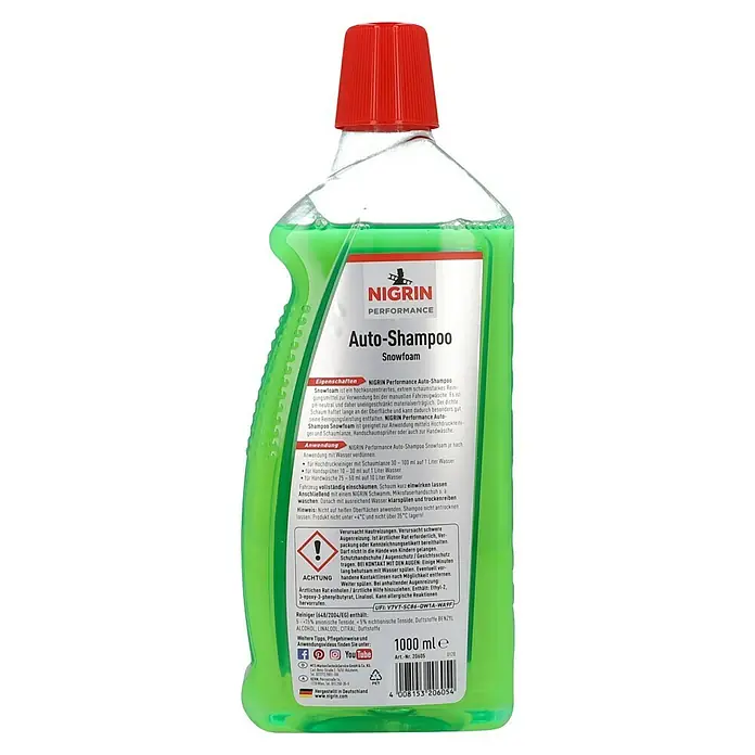 Nigrin Performance Auto-Shampoo Snowfoam - 1 l - Flasche Nigrin Auto-Shampoo Snowfoam. Hochkonzentriertes Autoshampoo für die manuelle Fahrzeugwäsche mit Langhaftwirkung.