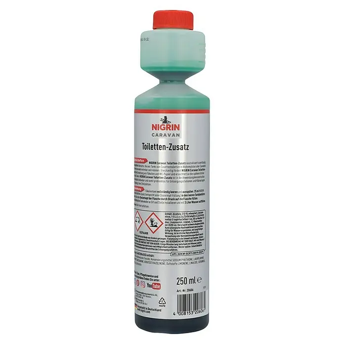Nigrin Caravan Toilettenzusatz - 250 ml - NIGRIN Caravan Toiletten-Zusatz: Neutralisiert Gerüche, fördert die Zersetzung von Fäkalien und WC-Papier. Für Entsorgungsstationen und Kläranlagen.