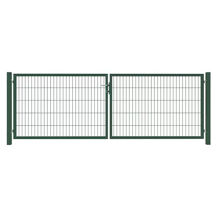 T & J Zauntor Basic - 3 x 1,4 m, Stahl, Grün - Grünes Doppel-Gartentor aus Metallgitter mit Schloss und Pfosten.