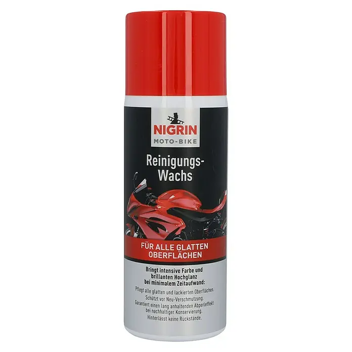 Nigrin Moto-Bike Sprühwachs - 400 ml - Nigrin Moto-Bike Reinigungs-Wachs für alle glatten Oberflächen. Bringt intensive Farbe, brillanten Hochglanz und schützt vor Neu-Verschmutzung.
