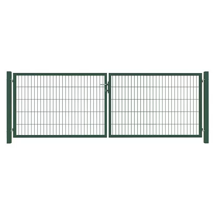 T & J Zauntor Basic - 3 x 1 m, Stahl, Grün - Grünes Metall-Doppeltor mit Gitterfeldern und Riegel.