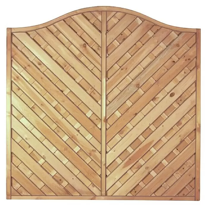 T & J Sichtschutzelement Maxi Diagonalbogen III - 180 x 180 cm, Holz, Braun - Helles Holztor mit dekorativem Bogen und Fischgrätmuster aus diagonalen Lamellen.