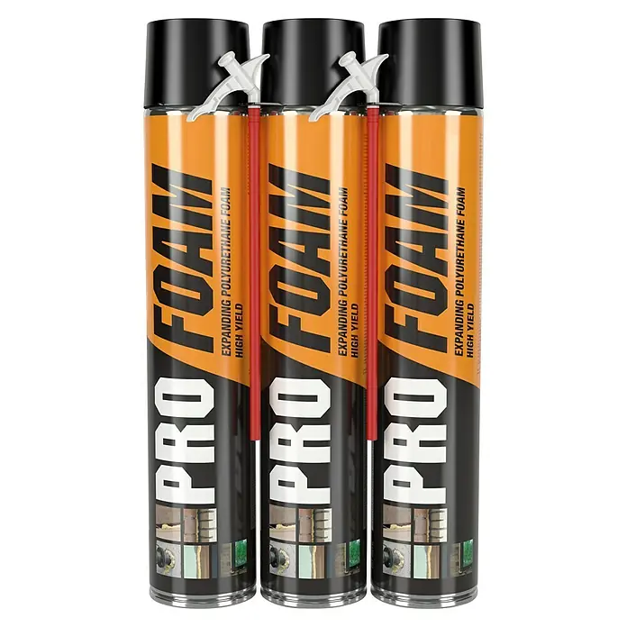 Soudal Espuma de PU ProFoam Pack 3 unidades - 3 ud., 750 ml - Tres botes de espuma de poliuretano expansiva "PRO FOAM" para diversas aplicaciones de construcción y montaje, ideal para sellados de alto rendimiento.