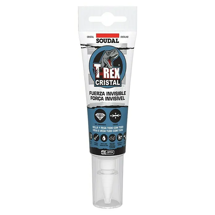 Soudal Pegamento adhesivo T-Rex Cristal - 125 ml, Transparente - Adhesivo Soudal T-Rex Cristal: Transparente, elástico, para aplicaciones universales en interiores y exteriores.
