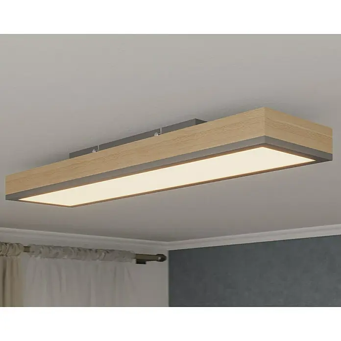 Globo Doro LED-Panel Holzoptik - 24 W, 80 x 20 cm, Holzoptik/Graphit, Mehrfarbig - Moderne Deckenleuchte mit Holzrahmen und integrierter LED-Beleuchtung für eine helle und stilvolle Raumausleuchtung.