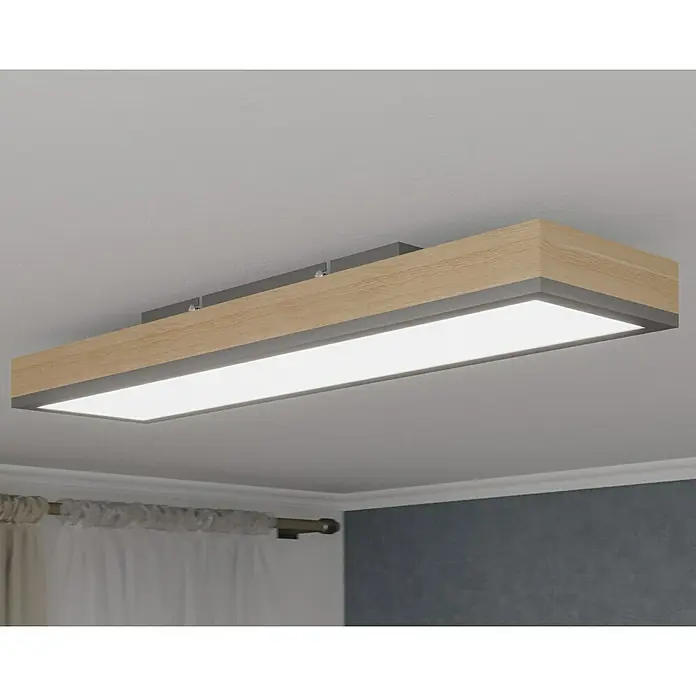 Globo Doro LED-Panel Holzoptik - 24 W, 80 x 20 cm, Holzoptik/Graphit, Mehrfarbig - Moderne Deckenleuchte mit Holzrahmen und integriertem LED-Panel für eine helle und gleichmäßige Ausleuchtung des Raumes.