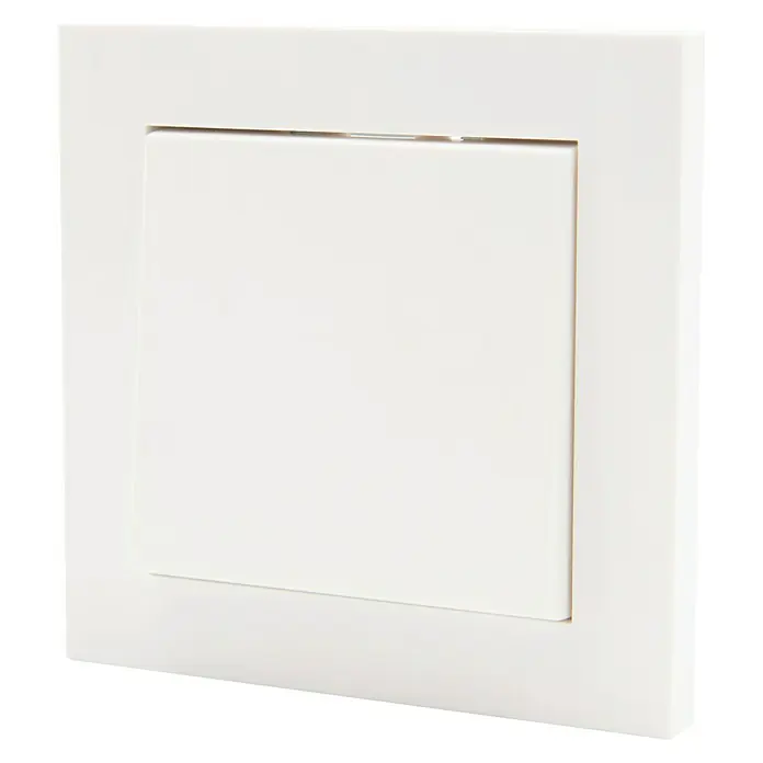 Conmutador London - Blanco, Montaje en superficie - Primer plano de una trampilla de acceso blanca brillante con un diseño cuadrado y elegante, ideal para el diseño de interiores moderno.