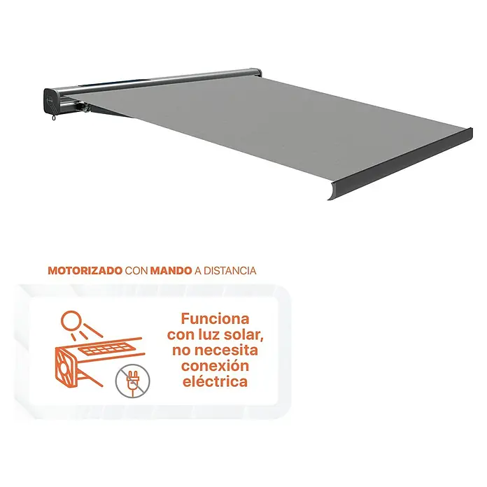 SmartSun Toldo de cofre completo Dark Fiji - Gris piedra, Ancho: 3,95 m, Caída: 3 m - Aquí hay un toldo motorizado con mando a distancia, alimentado con energía solar y no necesita conexión eléctrica.