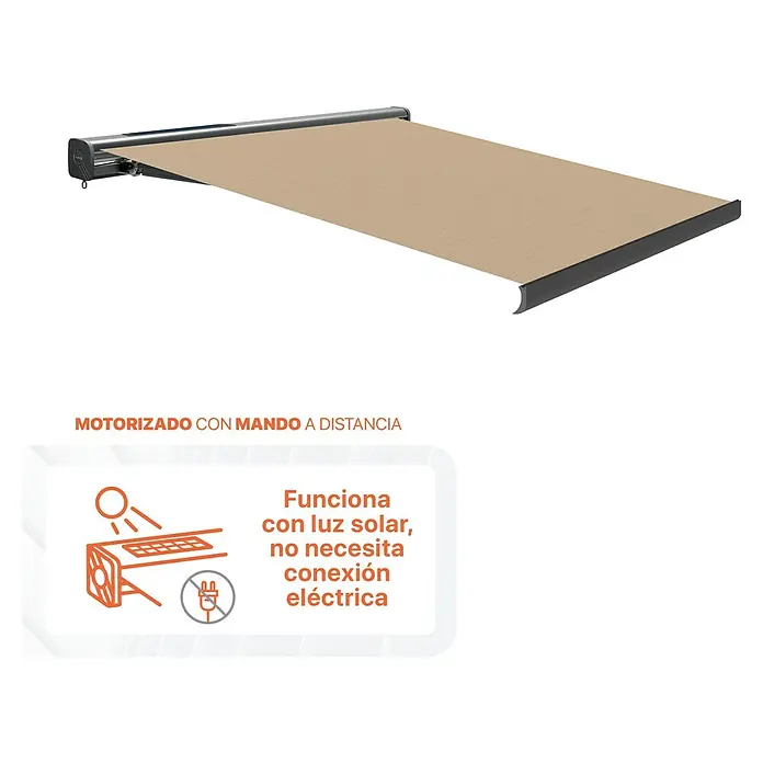 SmartSun Toldo de cofre completo Dark Fiji - Beige, Ancho: 3,95 m, Caída: 3 m - Toldo motorizado con mando a distancia, alimentado por energía solar. No necesita conexión eléctrica, fácil de usar.