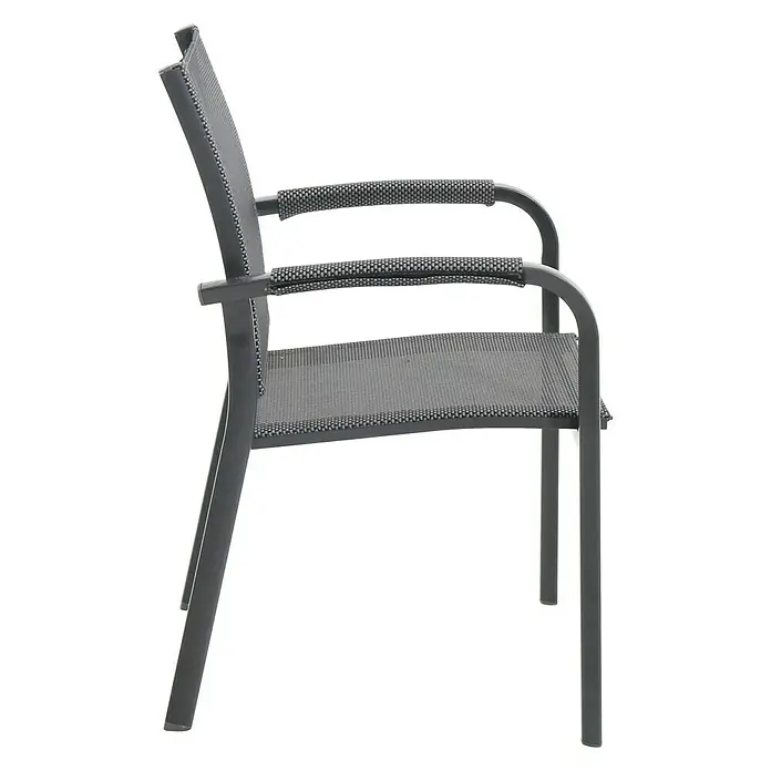 Sunfun Maja Sillón de jardín Maja - An x Pr x Al: 59,5 x 59 x 88 cm, Antracita, Aluminio/Textiline - Imagen de una silla de patio gris con reposabrazos, ideal para la relajación y el confort al aire libre.