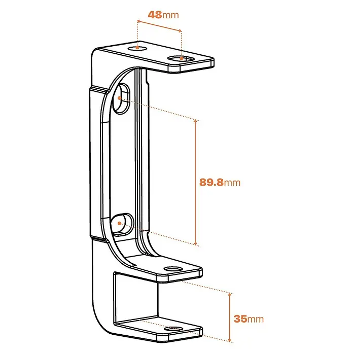 SmartSun Soporte de pared y techo para toldos - 24 x 10 x 6 cm, Antracita - Vista del producto: esquema de un soporte de montaje con dimensiones de 48 mm, 89,8 mm y 35 mm.