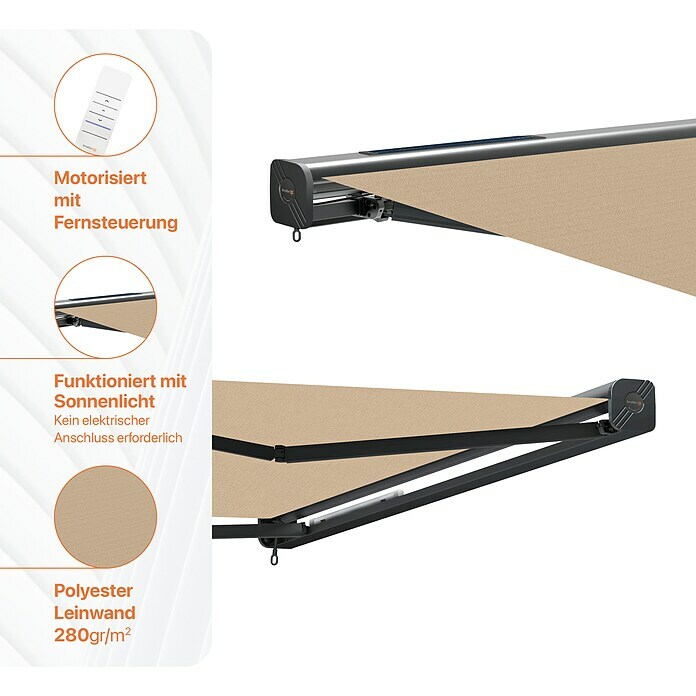 SmartSun Vollkassettenmarkise Fiji Solar Motion (Beige, Breite: 4,75 m, Ausfall: 3 m) | BAUHAUS