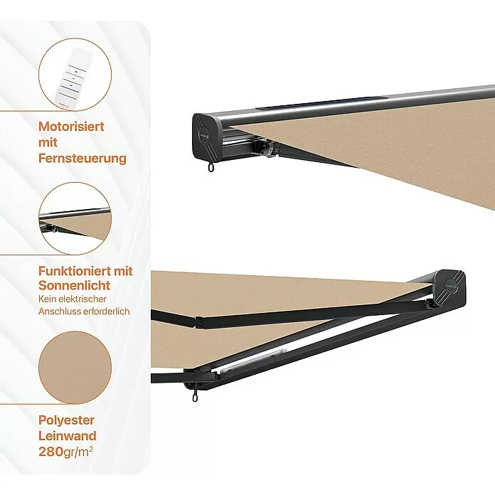 SmartSun Vollkassettenmarkise Fiji Solar MotionBeige, Breite: 4,75 m, Ausfall: 3 m