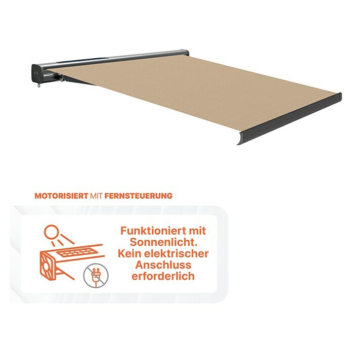 SmartSun Vollkassettenmarkise Fiji Solar Motion (Beige, Breite: 4,75 m, Ausfall: 3 m) | BAUHAUS