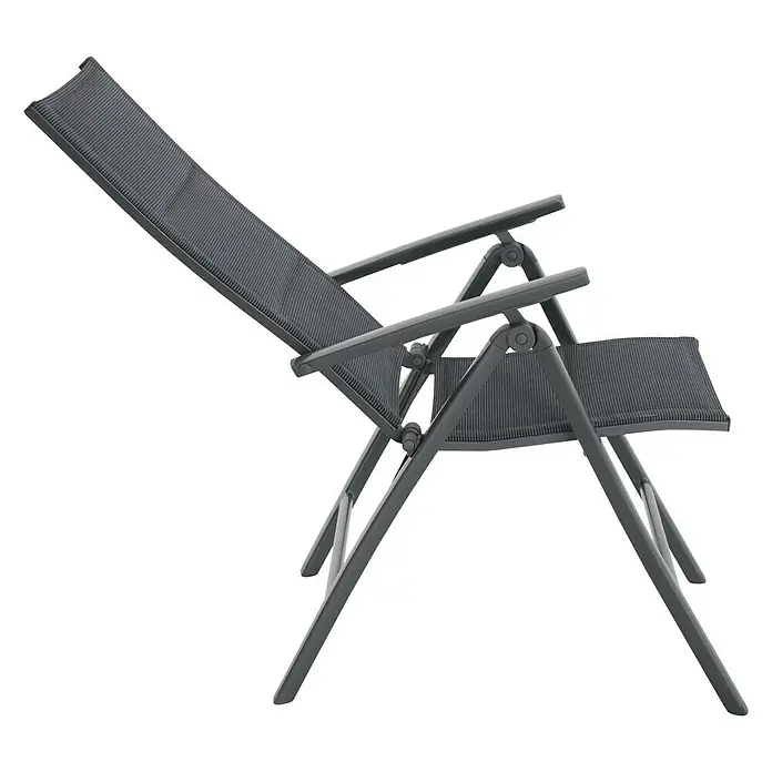 Sunfun Maja Sillón de posiciones - 61 x 68 x 110 cm, Antracita, Aluminio/Textiline - Tumbona gris con reposabrazos, ideal para jardines y terrazas, con respaldo ajustable para máximo confort.
