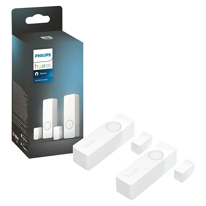 Philips Hue Sensor de ventana y puerta - Blanco, ZigBee, 2 unidades - Kit de sensor de contacto Philips Hue con embalaje. Ideal para monitorizar puertas y ventanas para un hogar inteligente.