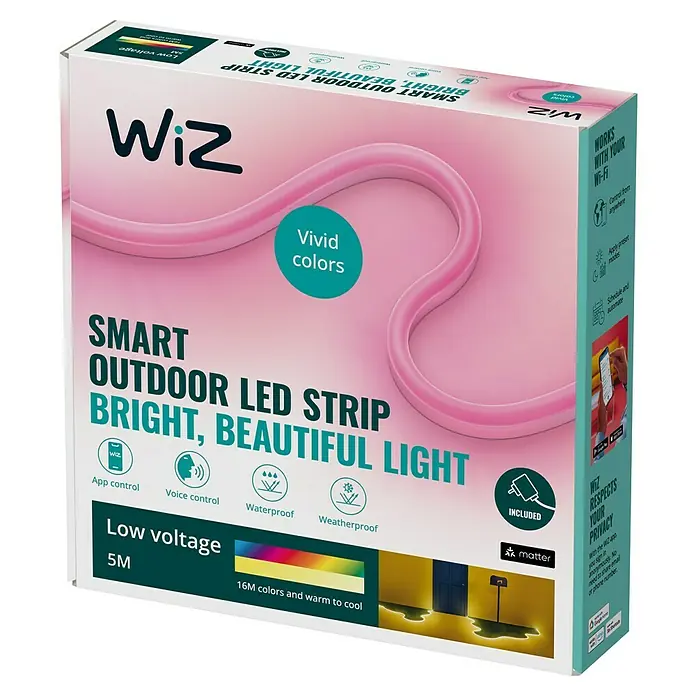 Philips Wiz Tira LED inteligente para exteriores - Largo: 5 m, RGB, 24 W, 240 lm, 220 V - 240 V - Paquete de luz de tira LED para exteriores WiZ Smart. Es brillante, bonito y se puede controlar con la aplicación/voz. Impermeable y resistente a la intemperie.
