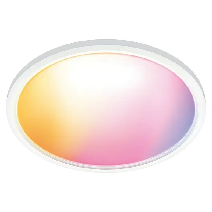 Philips Wiz Smart-LED-Deckenleuchte rund Tunable White & Color SuperSlim - 22 W, Ø x H: 43 x 4,8 cm, Weiß, RGBW - Farbige runde LED-Deckenleuchte mit sanften Übergängen.