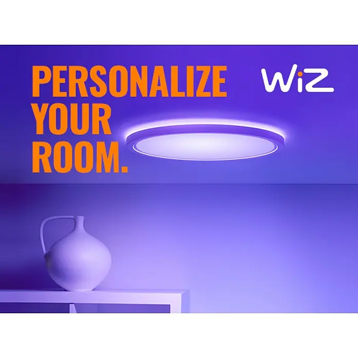 Philips Wiz Smart-LED-Deckenleuchte rund Tunable White & Color SuperSlim - 32 W, Ø x H: 55 x 4,8 cm, Weiß, RGBW - Intelligente WiZ-Deckenleuchte zur Personalisierung Ihres Raumes mit einstellbarer Helligkeit und Farbtemperatur für individuelles Ambiente.