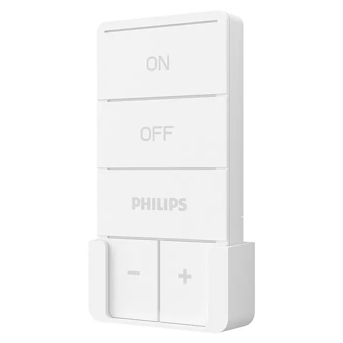 Philips Plafón LED redondo Izso - 40 W, Ø x Al: 47 x 7 cm, Blanco, Blanco cálido - Interruptor de atenuación Philips Hue blanco con botones de encendido/apagado, más brillante/menos brillante.