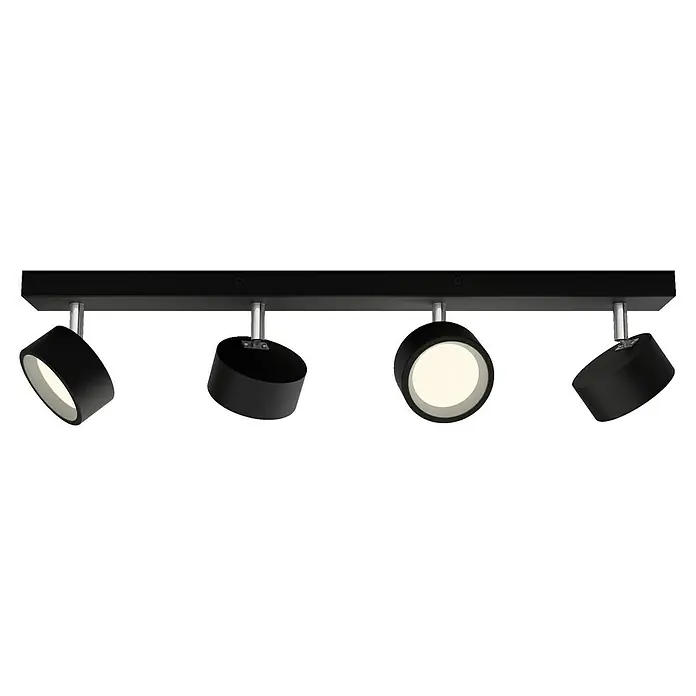 Philips Regleta LED Bracia - 22 W, L x An x Al: 60 x 8 x 12,5 cm, Negro, Blanco cálido, 4 ud. - Lámpara de riel LED negra de cuatro luces con focos ajustables, que ofrece una iluminación brillante. Ideal para espacios modernos.